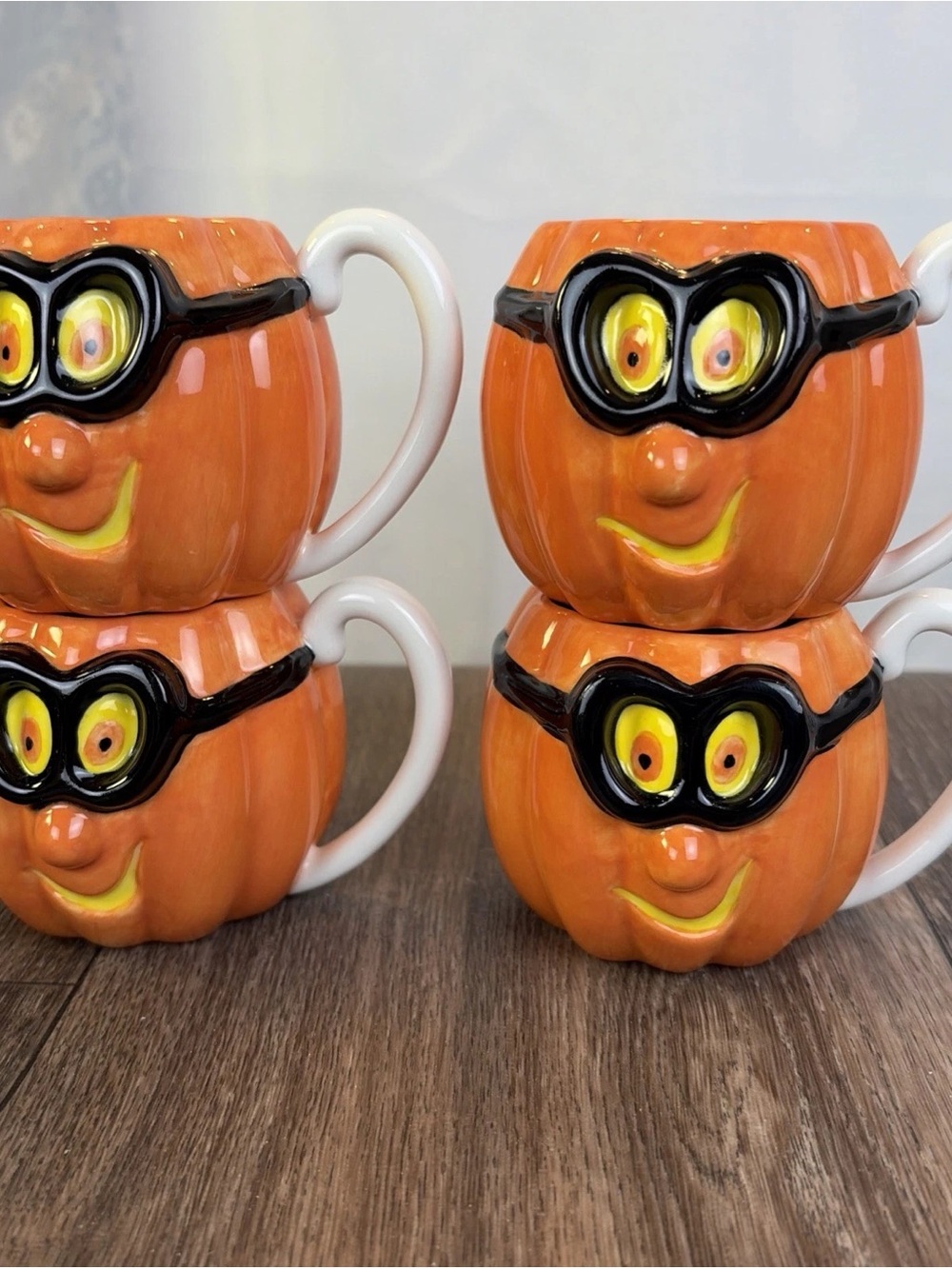 Set of 4 Department 56 Halloween Masked Orange Pumpkin Cup Mug Treats Nuts